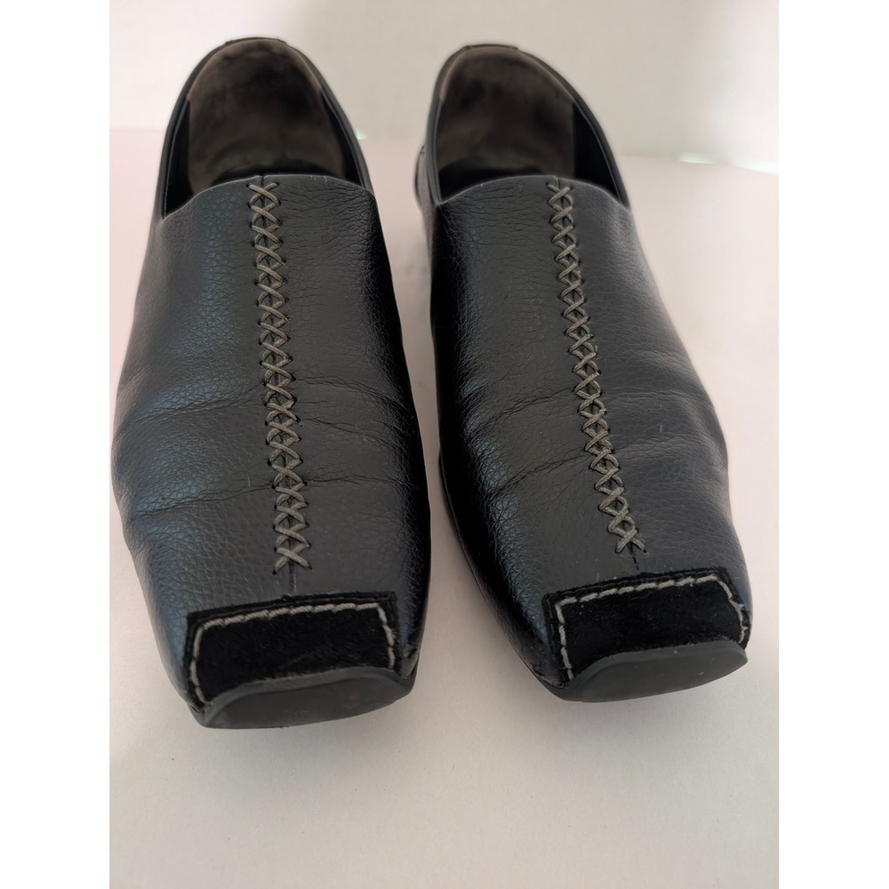 Paul Green Loafers Womens 7.5 Black Leather Square Toe Whipstitch Slip On Good